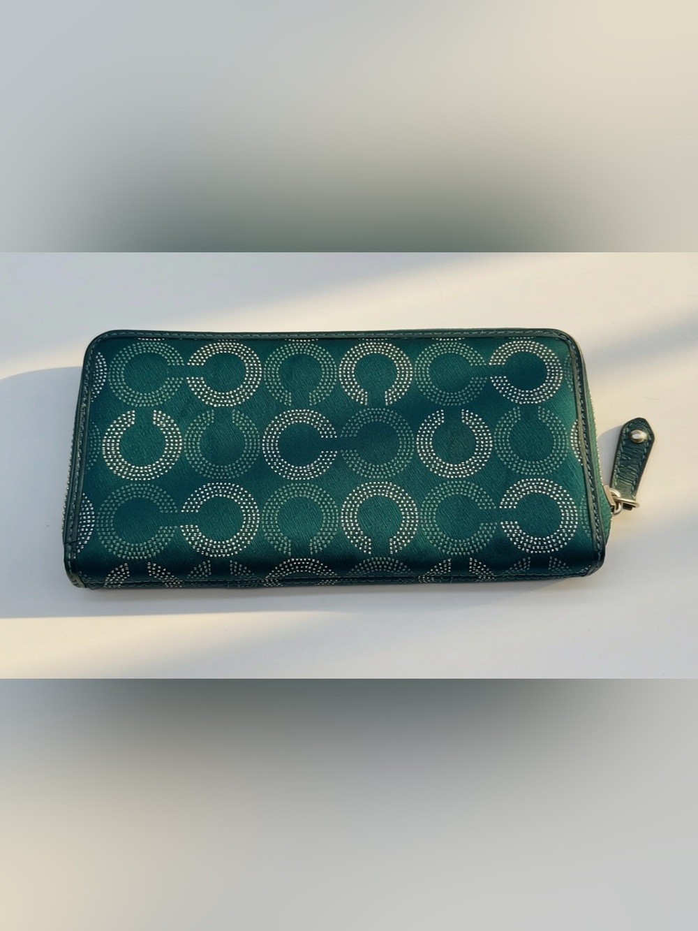 Vintage Coach Teal Signature C Zip Around Continental Wallet Gold Hardware Y2K - Picture 5 of 8